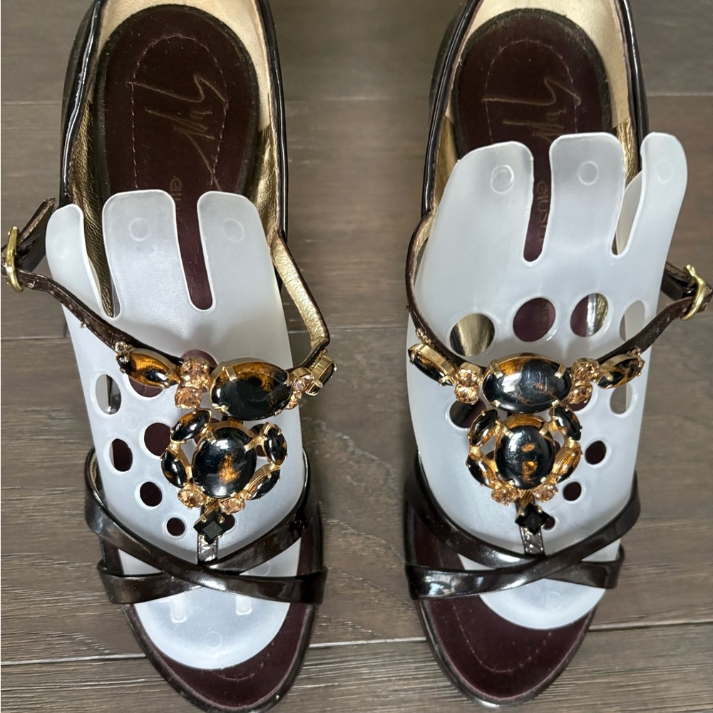 Giuseppe Zanotti Black and White Heels with Gold Accents